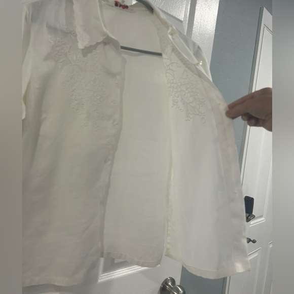 Vintage Hand Embroidered 100% Linen Button Down Short Sleeve Shirt Ivory White - Picture 11 of 11